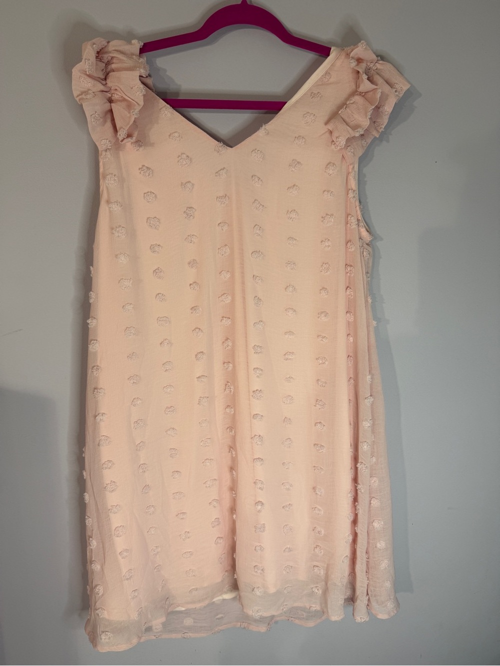 JODIFL Light Pink Ruffle-Shoulder Textured Shift Dress